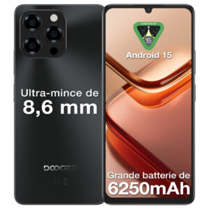 doogee note 58 android 15 téléphones portables débloqués, Écran 6.75” smartphones pas cher 32go+128go/tf 2to, batterie 6250mah, octa core, 16mp+8mp, 4g double sim, nfc/face id/gps