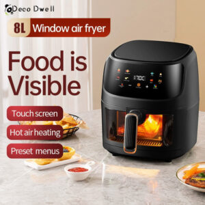 friteuse sans huile, 8l grande capacité, écran tactile, fenêtre en verre transparent, idéale pour la cuisson du pain, le grillage, la déshydratation ou le réchauffage, pour la famille