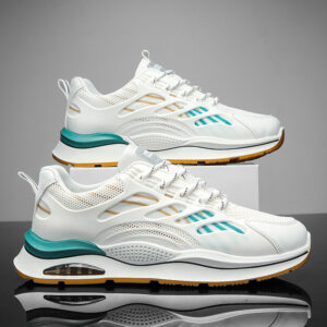 chaussures de sport respirantes pour hommes, design blanc et noir avec accents dorés, semelle en pvc durable, lacets, pour salle de sport, entraînement et quotidien, semelle intérieure en eva rembourrée