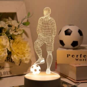 lampe de table led 3d football player, éclairage usb en acrylique sur le thème du sport pour le salon, la chambre à coucher, la décoration de chevet, aucune pile requise.