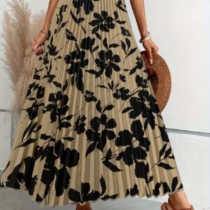 jupe maxi Élégante à plis et motifs floraux pour femmes robe longue et fluide en a avec motifs floraux, coupe ample pour l'automne/hiver, Événements décontractés à formels, jupe à plis, mode hivernale, vêtement confortable