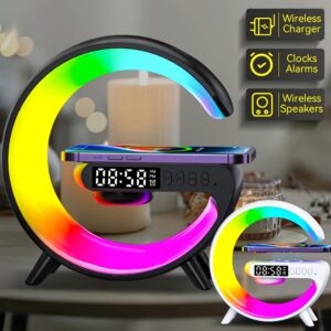 mini g light chargeur sans fil multifonction rapide support haut parleur portable qualité sonore hi fi veilleuse led rgb réveil station de charge sans fil pour iphone 16 15 14 13 12 11 pro max pour for samsung galaxy s25 s24 s23 pour xiaomi