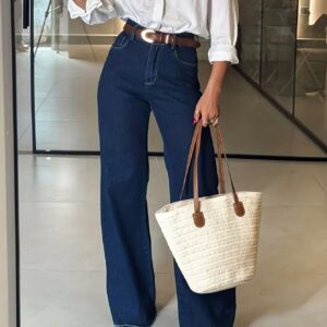 pantalon long en jean pour femmes, léger, facile à porter, confortable, ample, coupe droite, simple et élégant (sans ceinture)