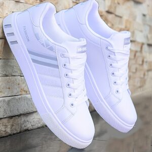 koonexy chaussures de skate basses pour hommes semelle en pvc respirante & conception à lacets, confort toutes saisons, tige synthétique durable avec bandes rouges