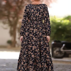 robe maxi Élégante musulmane à taille Élastique robe modeste à manches longues et col rond, idéale pour le printemps/automne, mariage et quotidien robe islamique lavable en machine