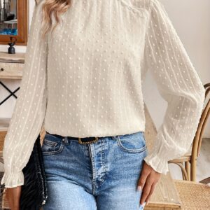 blouse à pois suisse style français avec col lacet à volants chemise élégante à manches longues boutonnée, haut en dentelle à pois suisse lavable en machine pour une tenue toute l'année