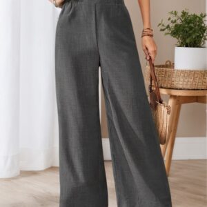 pantalon femme Été uni à jambes droites, modèle polyvalent et tendance pour toutes saisons pied de poule confortable avec ceinture elastique