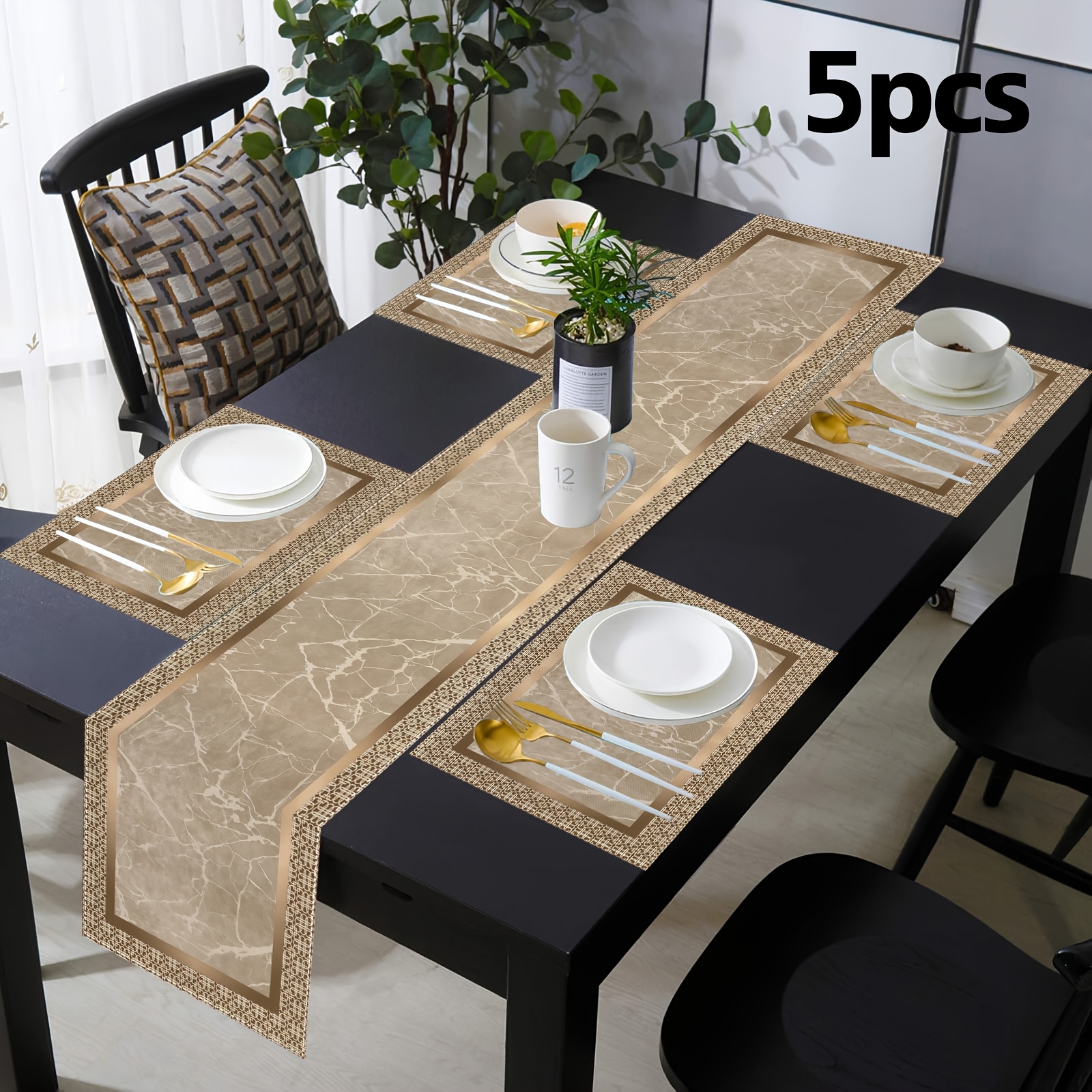 1/5/7 pièces, chemin de table et nappes de table géométriques dorées de luxe inspirées des motifs de marbre, avec des accents beige et dorés, parfaites pour les réunions de famille, les mariages et les décorations d'anniversaire idées cadeaux élégantes, décoration de table. 1/5/7 pièces, chemin de table et nappes de table géométriques dorées de luxe inspirées des motifs de marbre, avec des accents beige et dorés, parfaites pour les réunions de famille, les mariages et les décorations d'anniversaire idées cadeaux élégantes, décoration de table.
