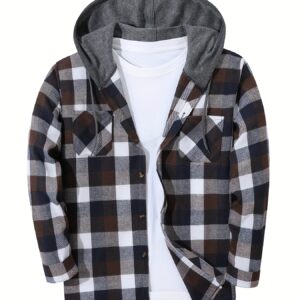 sweat à capuche à carreaux pour homme, chemise en flanelle élégante, sweat à capuche boutonné décontracté à manches longues au prix cassé