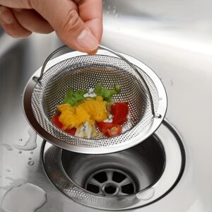 1 passoire de lavabo ronde moderne en acier inoxydable avec poignée un filtre en maille pour les éviers de cuisine et de salle de bain qui empêche les obstructions, aucune alimentation électrique requise.