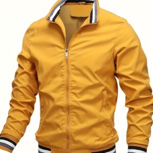 veste bomber décontractée pour homme à rayures, col droit avec fermeture éclair pour printemps et été, veste extérieure pour plein air