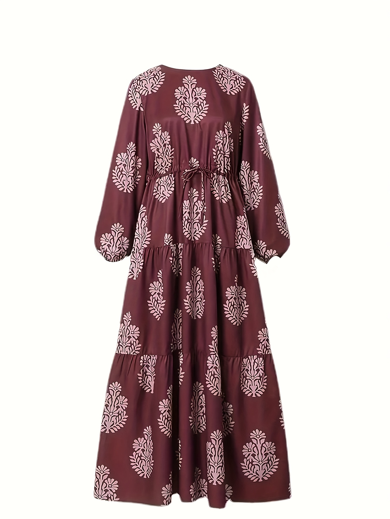 robe élégante à imprimé floral maron avec taille haute, manches à volants et ceinture col rond décontracté, manches longues, robe maxi fluide pour femmes, parfaite pour les tenues décontractées ou les occasions spéciales, robe décontractée | robe à imprimé floral | design de manches à volants, robe à imprimé floral robe élégante à imprimé floral maron avec taille haute, manches à volants et ceinture col rond décontracté, manches longues, robe maxi fluide pour femmes, parfaite pour les tenues décontractées ou les occasions spéciales, robe décontractée | robe à imprimé floral | design de manches à volants, robe à imprimé floral