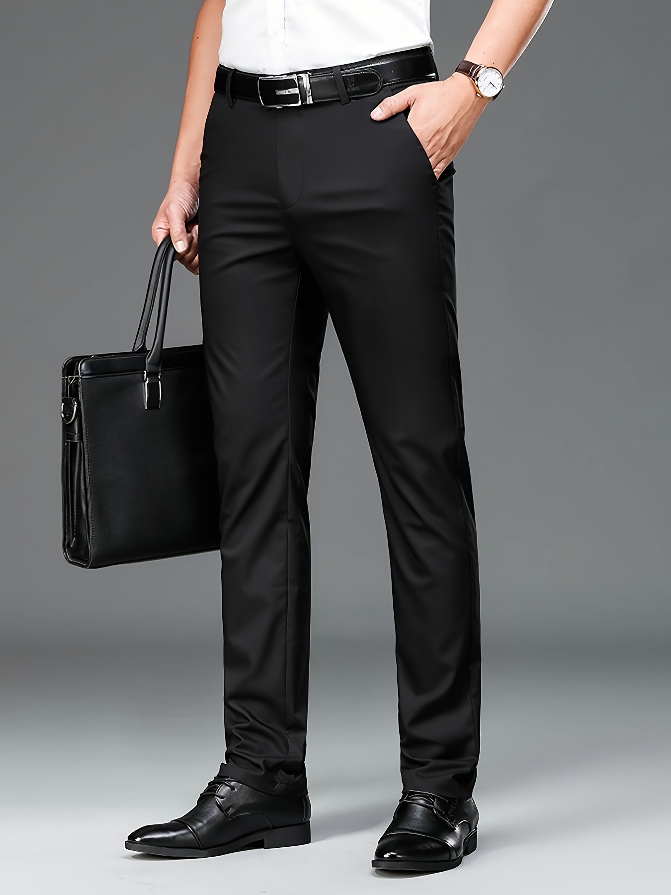 pantalon de costume professionnel pour homme avec taille Élastique, design brodé, pantalon long décontracté coupe ample et polyvalent à jambe droite pour travailleur de bureau pantalon de costume professionnel pour homme avec taille Élastique, design brodé, pantalon long décontracté coupe ample et polyvalent à jambe droite pour travailleur de bureau