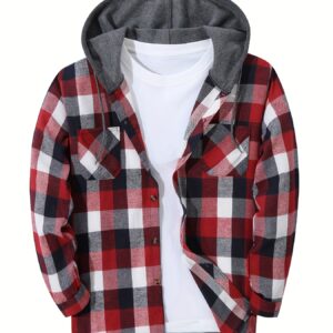 sweat à capuche sport pour homme veste rouge à carreaux avec boutonnage devant, tissu non extensible pour salle de sport ou tenue décontractée pull à capuche pour le quotidien, vêtement de sport, conception durable