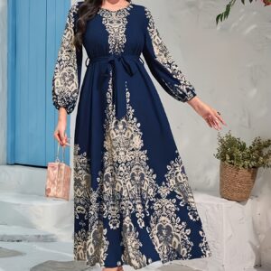 robe longue Élégante à motifs ramadan pour printemps/Été, robe à manches lanternes longue, jupe longue pour femmes
