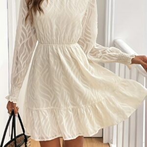 Élégante robe courte à col plissé pour femmes, couleurs unies, parfaite pour les fêtes, thanksgiving et noël, avec manches longues, idéale pour l'hiver