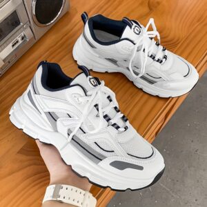 chaussures de course légères et respirantes pour hommes baskets gym, bureau & quotidien soutien de la voûte plantaire amorti fermeture à lacets blanc/ design minimaliste athlétique, semelle en caoutchouc souple