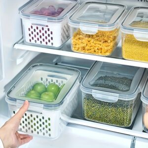 6pcs (2pcs couvercle + 2pcs boîte + 2pcs panier d'Égouttement) boîte de conservation alimentaire carrée, boîte de rangement réfrigérateur réutilisable en pp, convient pour les oignons, le persil, le coriandre, l'ail, les noodles, les Œufs, avec couvercle, lavable à la main, conteneur de rangement de cuisine essentiel
