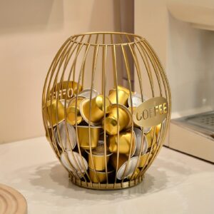 1 pc. boîte de rangement pour capsules k cup, support urbain pour 35 capsules, panier en fil noir grande capacité idéal pour cuisine, bureau ou comptoir, design grille ronde pour espace café privé