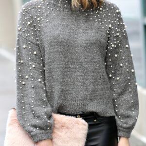 pull femme automne/hiver décontracté mode niche chic texturé haute qualité vintage minimaliste uni col rond accent perle design Élégant quotidien polyvalent mature sophistiqué doux Élégant court chaud