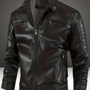 elson obm 2025 nouveau veste homme automne/hiver en pu, style biker coupe slim manteau noir, veste extérieure tendance chaude et coupe vent, design slim fit version coréenne