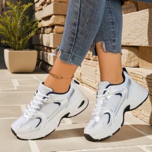 chaussures basses à plateforme pour femmes taille grande semelle Épaisse, légeres et respirantes, bout rond, lacets, adaptées à toutes les saisons, semelle coussinée et tout terrain