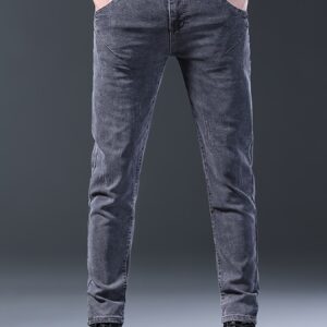 jeans rectes décontractés pour hommes | taille moyenne, toutes saisons, mélange, durable, fermeture à bouton, détails délavés, parfaits pour un week end décontracté