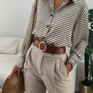 chemise élégante à manches longues pour femme, motif géométrique, style décontracté