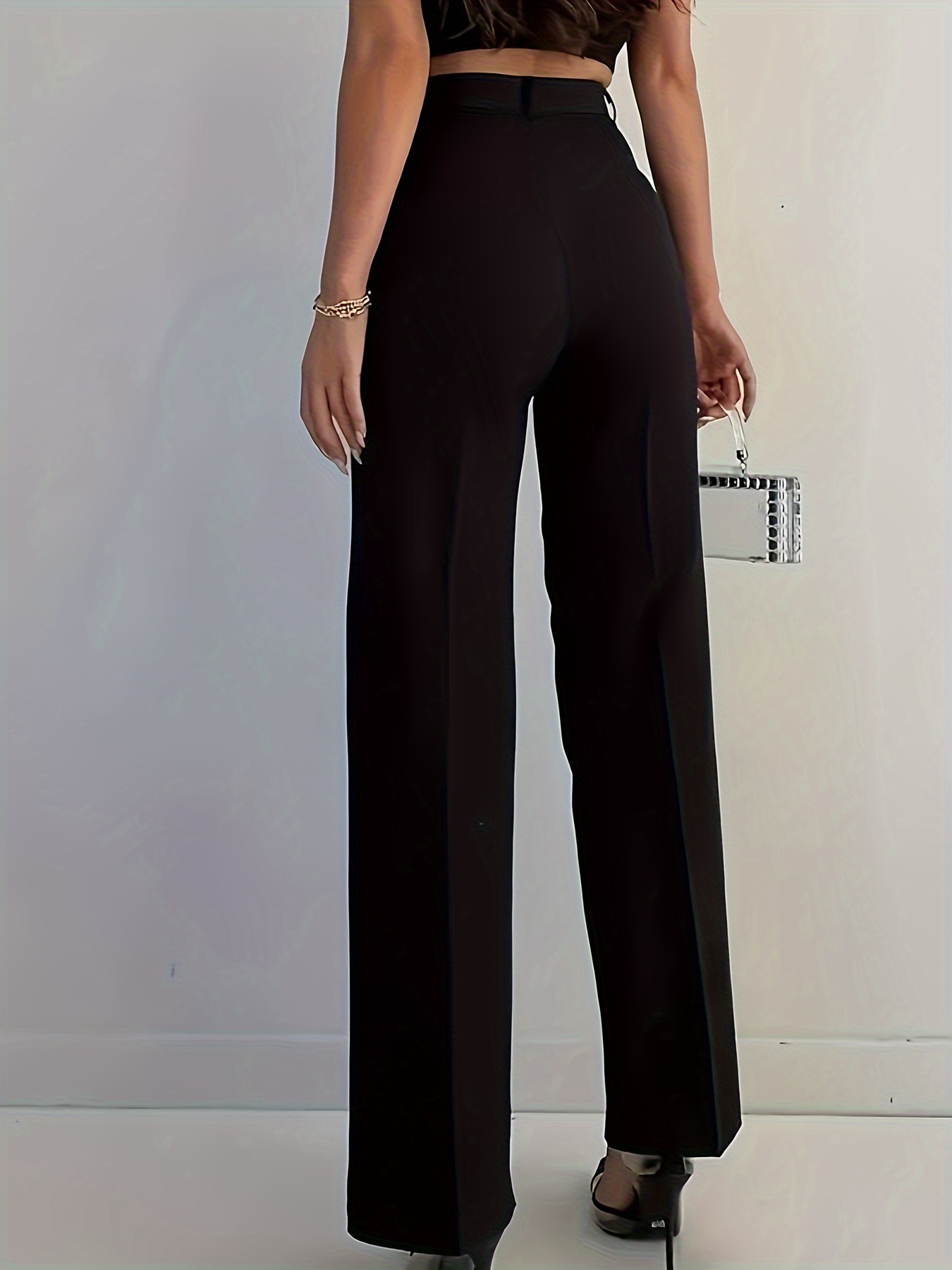pantalon femme Élégant noir à jambes droites avec fermeture Éclair et bouton, design ouvert, pantalon costume décontracté pour le travail et les déplacements quotidiens, lavable en machine, tissu doux et confortable, ceinture incluse pantalon femme Élégant noir à jambes droites avec fermeture Éclair et bouton, design ouvert, pantalon costume décontracté pour le travail et les déplacements quotidiens, lavable en machine, tissu doux et confortable, ceinture incluse