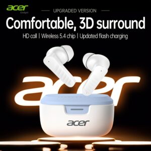 Écouteurs sans fil acer ohr503, autonomie prolongée, audio surround haute définition, suppression du bruit pour les appels, faible latence, compatibles avec plusieurs appareils, légers et confortables, commandes tactiles et chargement rapide, compacts et portables