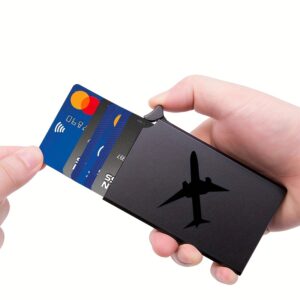 portefeuille et boîte à cartes pop up pour hommes, portefeuille antivol, prend en charge la protection rfid, avec quatre designs d'avion cool, porte cartes de crédit d'affaires mince, convient aux hommes et aux femmes, étui à cartes en métal d'aluminium fin avec protection rfid.