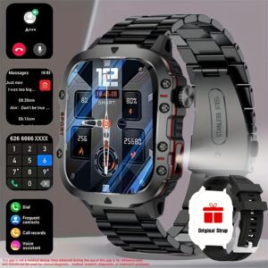 montre connectée erun avec Écran tactile intégral 5,1 cm/2,01", sans fil, compatible android/iphone, appels sans fil, podomètre, modes multiples, tracker de fitness intelligent, montre smartphone pour hommes & femmes, cadeau idéal