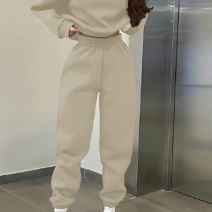 ensemble décontracté et élégant pour femmes, printemps et automne, comprenant une sweat shirt ample et un pantalon de sport, fabriqué en fibre avec un motif de lettres brodées, idéal pour l'intérieur et l'extérieur.