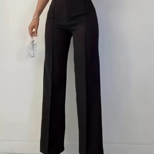 pantalon femme Élégant noir à jambes droites avec fermeture Éclair et bouton, design ouvert, pantalon costume décontracté pour le travail et les déplacements quotidiens, lavable en machine, tissu doux et confortable, ceinture incluse