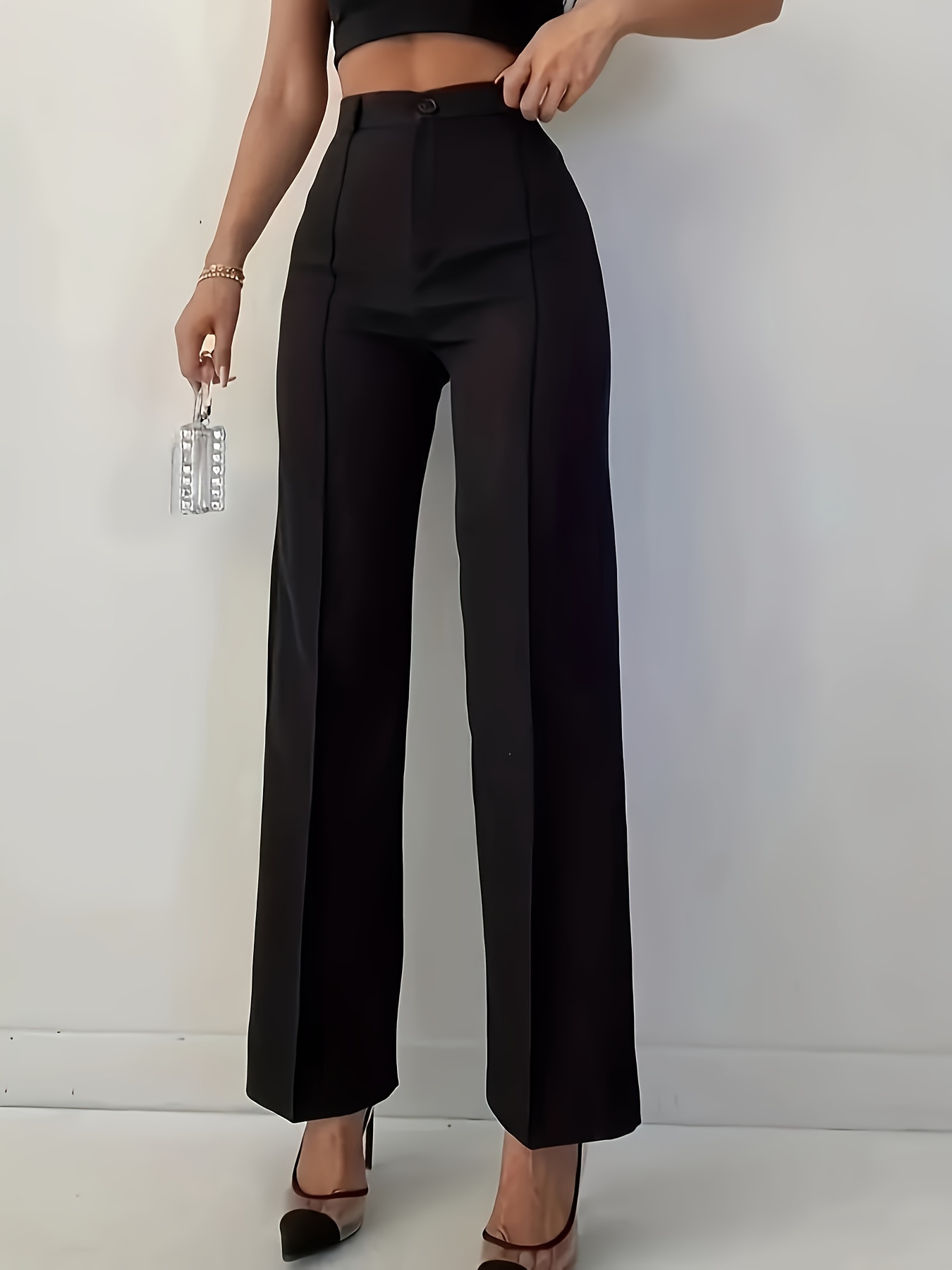 pantalon femme Élégant noir à jambes droites avec fermeture Éclair et bouton, design ouvert, pantalon costume décontracté pour le travail et les déplacements quotidiens, lavable en machine, tissu doux et confortable, ceinture incluse pantalon femme Élégant noir à jambes droites avec fermeture Éclair et bouton, design ouvert, pantalon costume décontracté pour le travail et les déplacements quotidiens, lavable en machine, tissu doux et confortable, ceinture incluse