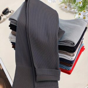 leggings de sport taille haute pour femmes, 90% polyamide 10% Élasthanne, motif à rayures en tricot côtelé, pantalons de yoga confortables toutes saisons pour le quotidien & sous vêtements