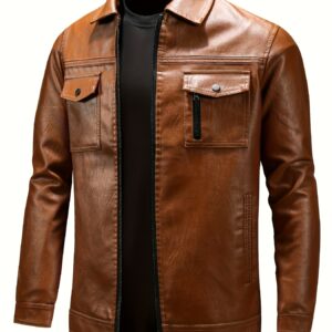 veste homme en similicuir | col montant, fermeture Éclair, style décontracté, tissu non extensible, poches multiples, design urbain, lavable en machine, idéale pour le bureau, les soirées, usage quotidien