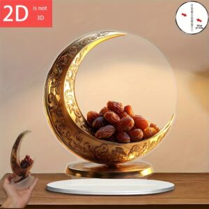 décoration de bureau multifonctionnelle en acrylique lune croissante et rendez vous palme 2d plaine, 19.99x16.99 cm art islamique Élégant pour le ramadan, l'aïd, déco maison & bureau cadeau attentionné pour amis & famille, décor islamique à la maison, 2d plat