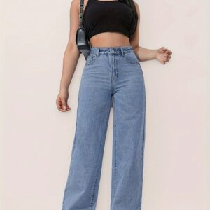 pantalon en jean droit ample et tendance pour femmes, pantalon long non extensible.