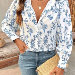 chemise à manches longues et boutons pour femme, à imprimé intégral tendance
