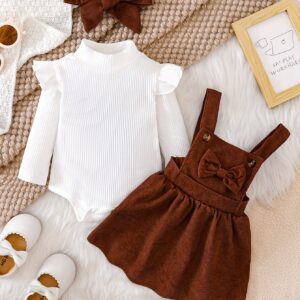 ensemble robe style velours côtelé avec col à volants et robe à nœud au dos + bandeau assorti tenue manches longues coupe a, marron (lavable à la main) pour séances photo, tenue décontractée vêtements 0 12 mois, idéal pour l'extérieur