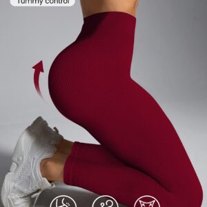 leggings de yoga pour femmes à côtes sans couture avec contrôle du ventre | très extensibles, longs, motif rayé, adaptés à toutes les saisons