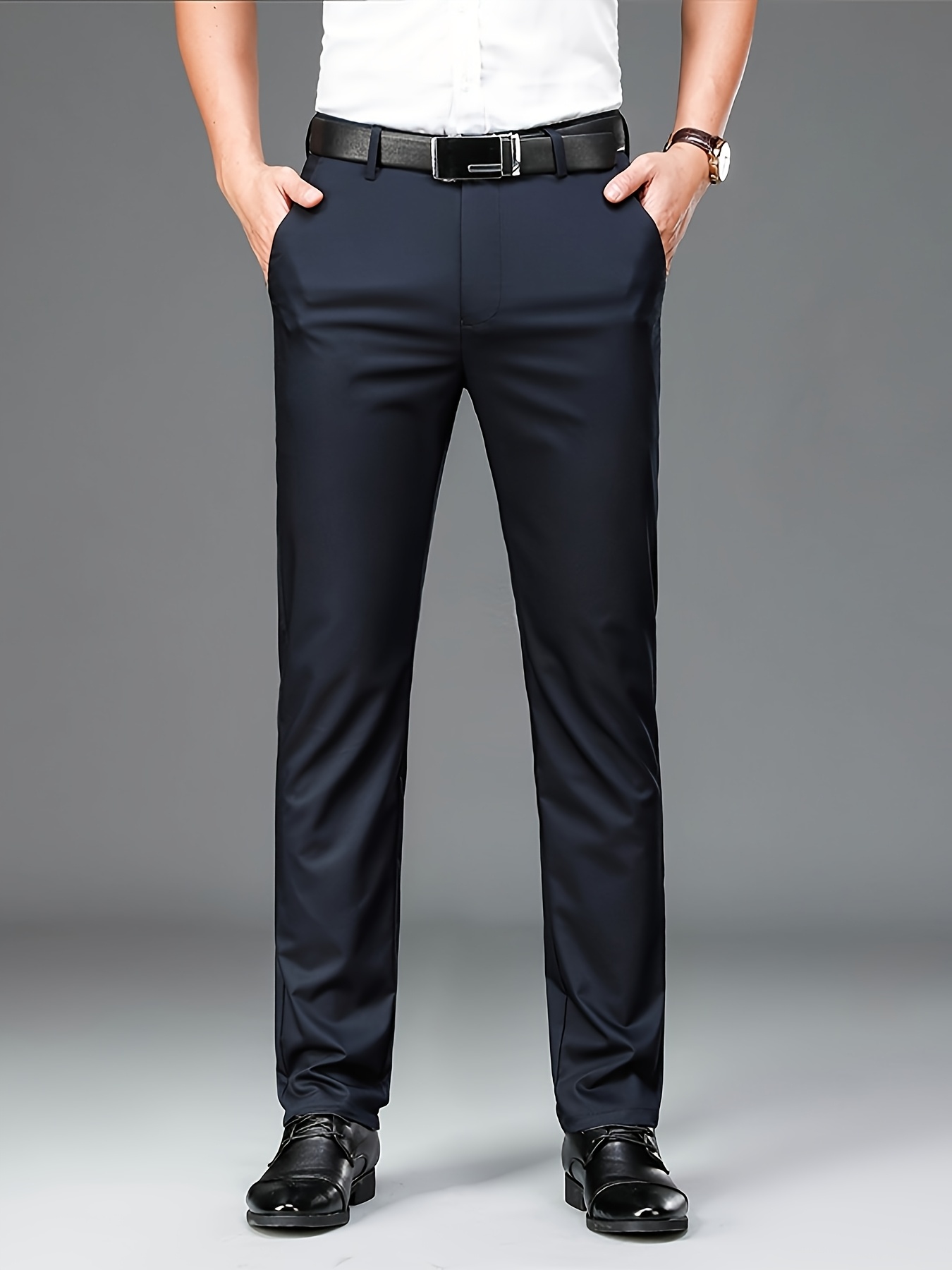 pantalon de costume professionnel pour homme avec taille Élastique, design brodé, pantalon long décontracté coupe ample et polyvalent à jambe droite pour travailleur de bureau pantalon de costume professionnel pour homme avec taille Élastique, design brodé, pantalon long décontracté coupe ample et polyvalent à jambe droite pour travailleur de bureau
