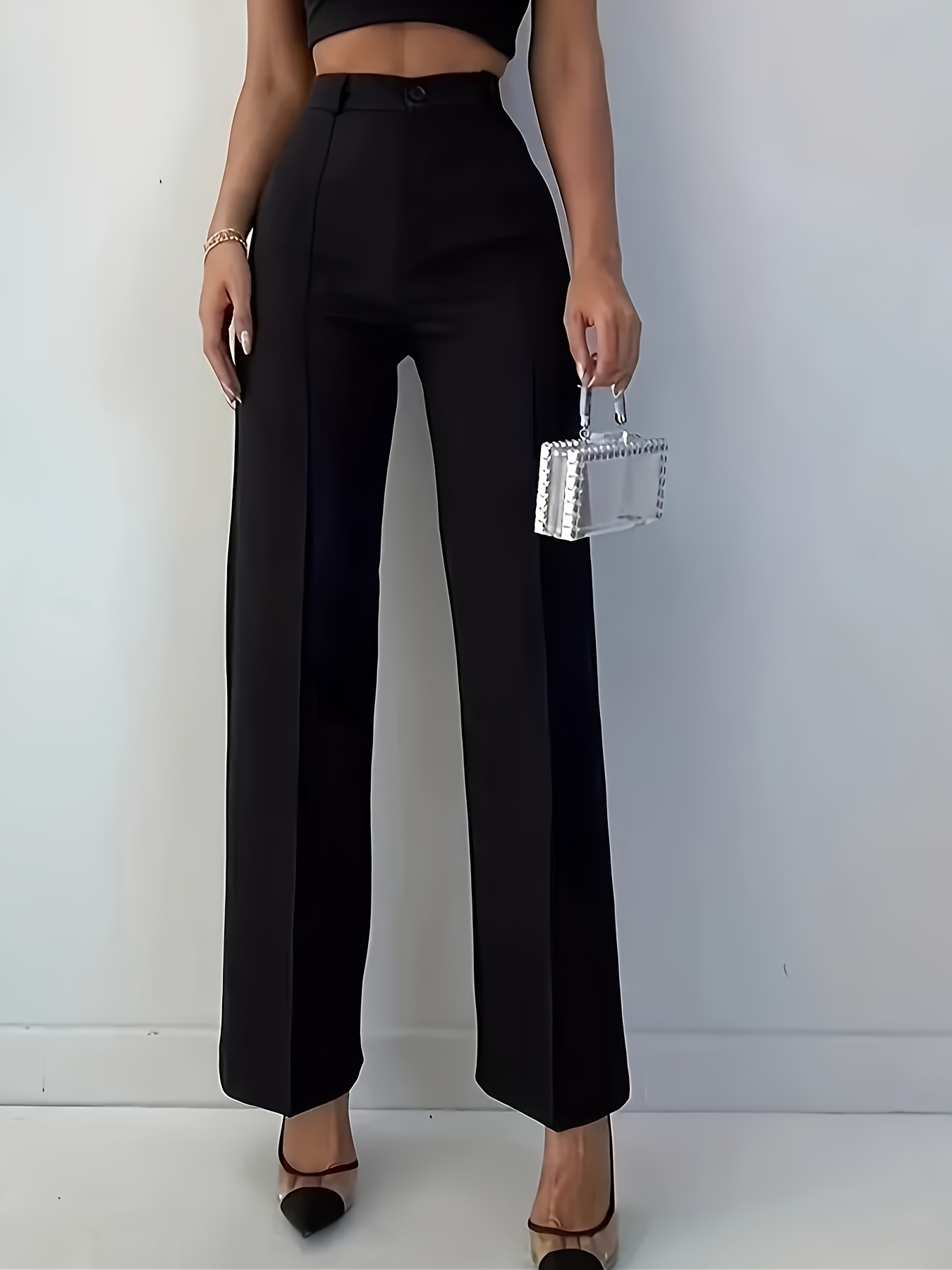 pantalon femme Élégant noir à jambes droites avec fermeture Éclair et bouton, design ouvert, pantalon costume décontracté pour le travail et les déplacements quotidiens, lavable en machine, tissu doux et confortable, ceinture incluse pantalon femme Élégant noir à jambes droites avec fermeture Éclair et bouton, design ouvert, pantalon costume décontracté pour le travail et les déplacements quotidiens, lavable en machine, tissu doux et confortable, ceinture incluse
