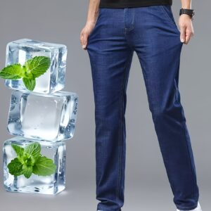 jeans ultra minces stretch en denim léger et confortable, bleu douce, fit régulier, fabrique breathable et durable pour attire casual
