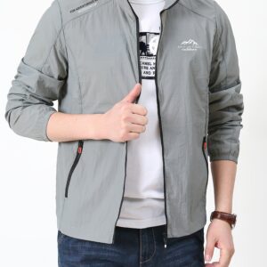 veste légère et respirante à col montant pour hommes manteau de sport d'extérieur ultra fin en nylon pour l'été, couleur unie avec poches, lavable en machine, convient pour une tenue décontractée, la randonnée et l'équipement de course.
