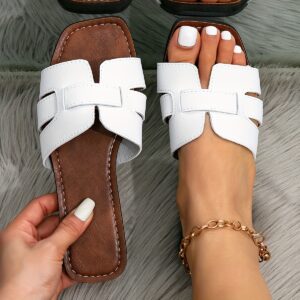 sandales plates tendance pour femmes, printemps et été, sandales plates élégantes et minimalistes, sandales noires, sandales blanches tissées d'extérieur pour .