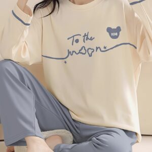 pyjama femme à motifs ludiques pour saisons intermédiaires, tenue décontractée confortable pour la maison