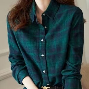 chemise à carreaux à manches longues pour femmes, décontractée et confortable avec col à revers