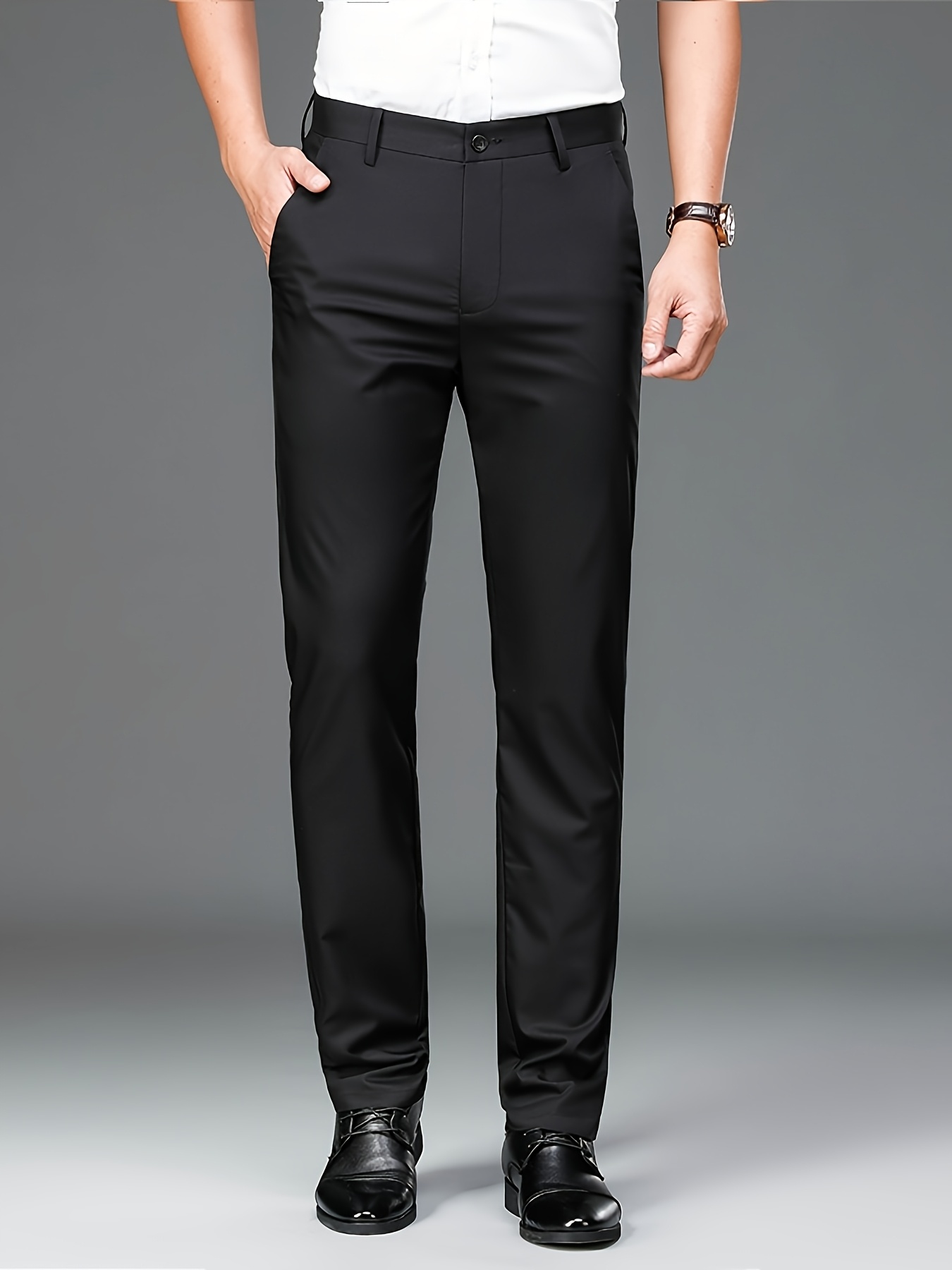 pantalon de costume professionnel pour homme avec taille Élastique, design brodé, pantalon long décontracté coupe ample et polyvalent à jambe droite pour travailleur de bureau pantalon de costume professionnel pour homme avec taille Élastique, design brodé, pantalon long décontracté coupe ample et polyvalent à jambe droite pour travailleur de bureau